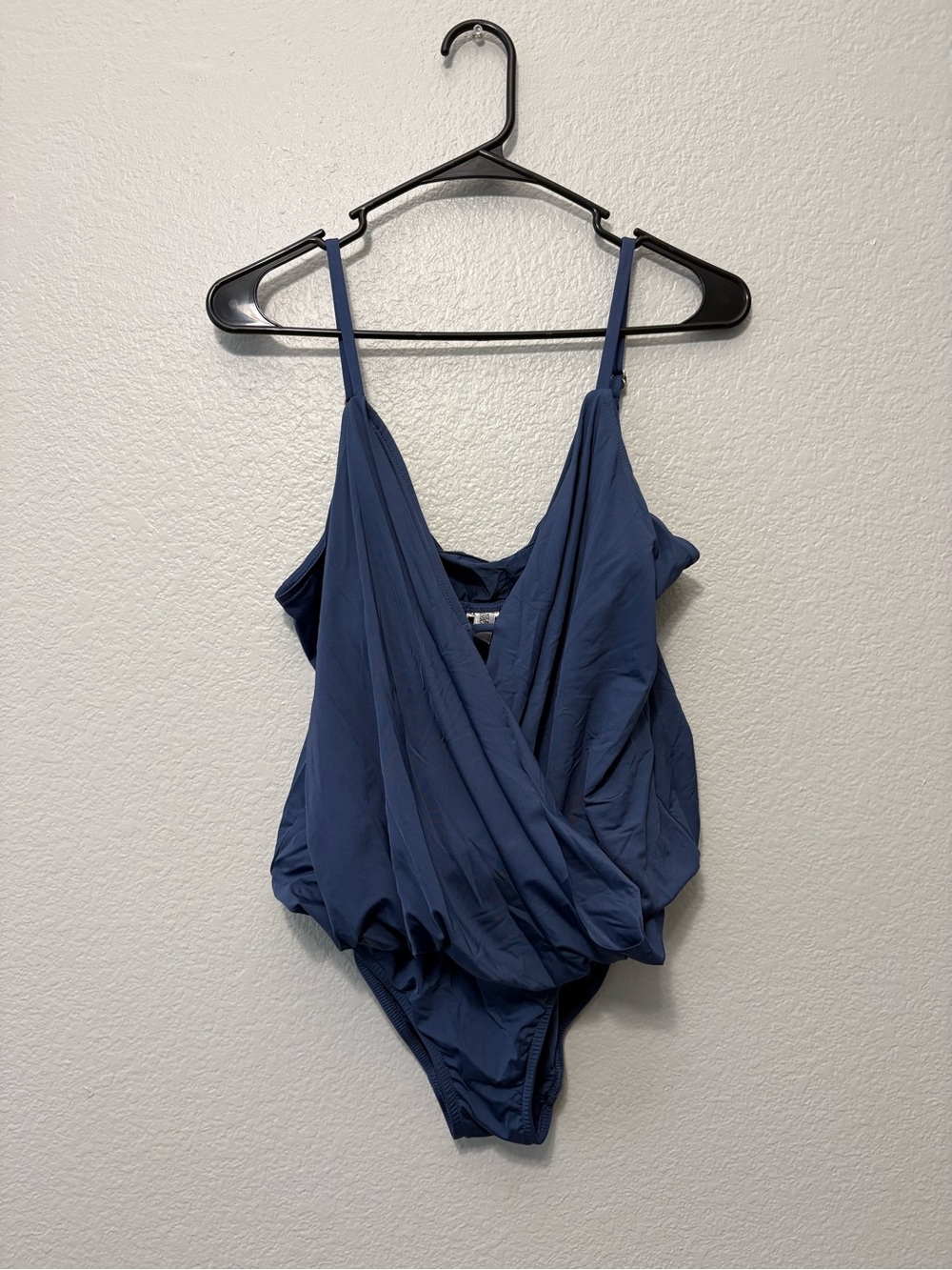 Badgley Mischka Slate Blue Draped V-Neck Bodysuit
